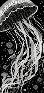 Elegant black and white jellyfish wallpaper art for mobile devices.