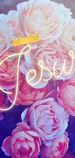 Elegant floral wallpaper with 'Jesus' text.