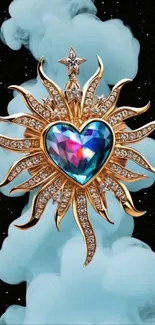 Heart-shaped jewel in galaxy with smoky clouds.