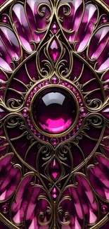 Ornate magenta and gold jewel wallpaper design.