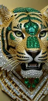 Jewel-encrusted tiger artwork on wallpaper