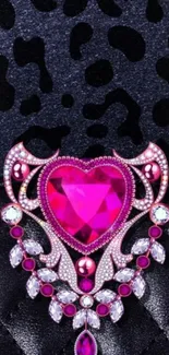 Glamorous heart-shaped jewel on black background wallpaper.