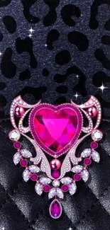 Luxurious pink jewel heart with black pattern for mobile wallpaper.