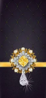 Elegant wallpaper with gold and diamond jewel design on dark purple background.