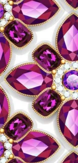 Intricate pattern of purple jewels and gold accents as mobile wallpaper.