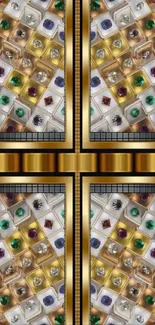 Luxurious gold and jewel-studded wallpaper pattern.