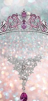 Elegant jeweled tiara with pink gems and silver accents.