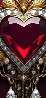 Luxurious jeweled heart with ornate gold design.