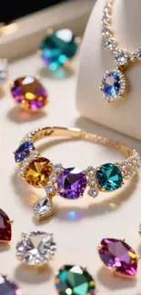 Luxurious mobile wallpaper of colorful gemstone jewelry.