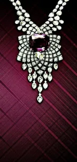 Stunning diamond necklace on plum background wallpaper.