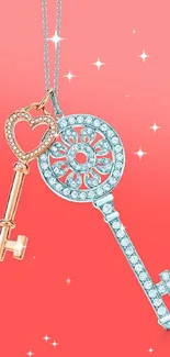 Elegant keys on a pink background, perfect for mobile wallpaper.