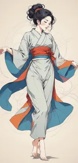 Illustration of a woman in an elegant kimono.