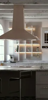 Elegant kitchen interior with beige accents and modern design elements.