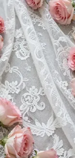 Elegant lace with pink roses wallpaper
