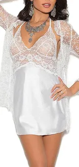 Elegant white lace and silk dress design