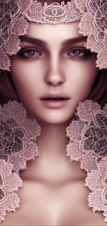 Elegant portrait with intricate pink lace design.