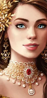 Elegant lady with intricate jewelry and vibrant colors.