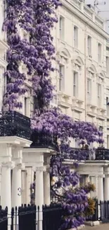 Elegant facade with lavender vines cascading.