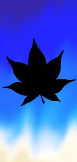 Bold black leaf silhouette on blue gradient wallpaper.