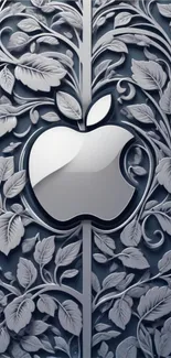 Apple logo with elegant floral design on gray background.