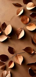 Elegant brown and cream leaf pattern wallpaper.