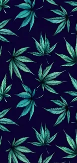 Dark blue background with green leaf pattern