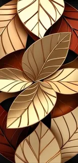 Elegant golden leaf pattern wallpaper with autumn hues.