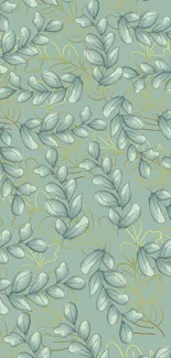 Elegant green leaf pattern wallpaper with botanical elements.