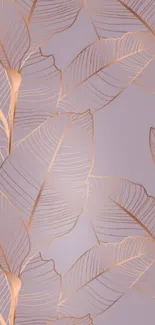 Elegant leaf wallpaper with golden outlines on lavender background.