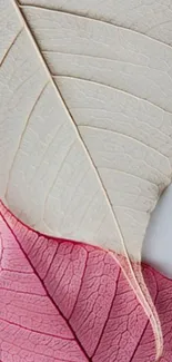 Mobile wallpaper with beige and pink leaf texture.