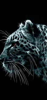 Elegant leopard art on a black background with intricate details.