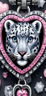 Elegant pink heart leopard wallpaper design.
