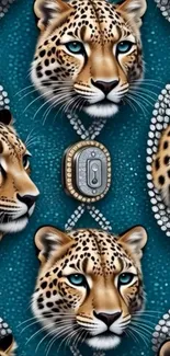 Stylish teal leopard pattern mobile wallpaper