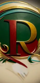 3D elegant letter R with gold accents.