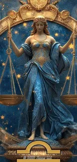 Libra goddess artwork with starry background and blue dress