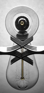 Elegant light bulb with fork design wallpaper in gray tones.