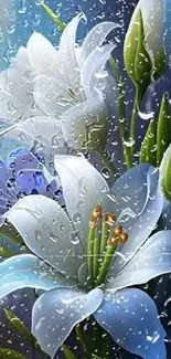 Elegant lilies with blue and white petals in a stunning phone wallpaper.