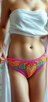 Artistic floral wallpaper with elegant lingerie design.