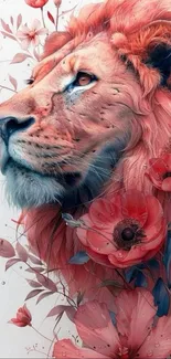 Elegant lion surrounded by coral floral art