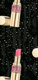 Black background with gold lipstick pattern wallpaper.