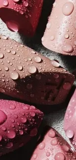 Pink and nude lipsticks with water droplets, stylish mobile wallpaper.