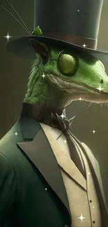 Stylish lizard in a top hat and suit, vintage elegance.