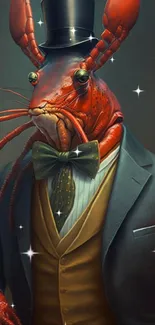 Formal lobster artwork with a top hat and suit for mobile wallpaper.