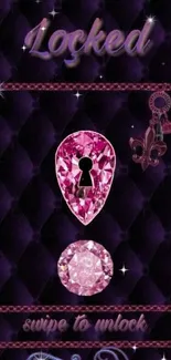 Elegant lock screen wallpaper with purple and pink diamond design.