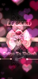 Elegant lock screen wallpaper with pink bow and decorative elements.