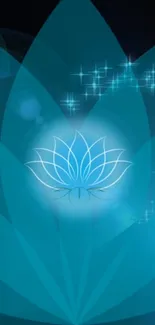 Teal lotus flower wallpaper with shimmering stars.