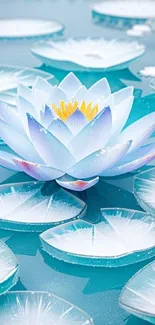 Serene lotus flower in a teal pond.