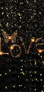 Elegant Love wallpaper with gold sparkle on black.