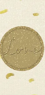 Elegant phone wallpaper with glittery 'Love' on beige background.