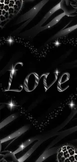 Black and white love heart design with zebra pattern.